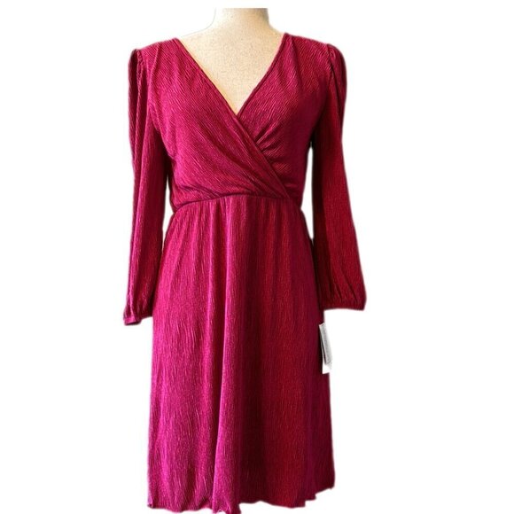 Morgan Taylor Long Sleeved Pink Faux Wrap Textured Pink Dress - Picture 1 of 13